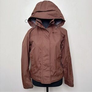MEC Womens Small Petite Brown Windbreaker Hooded Jacket